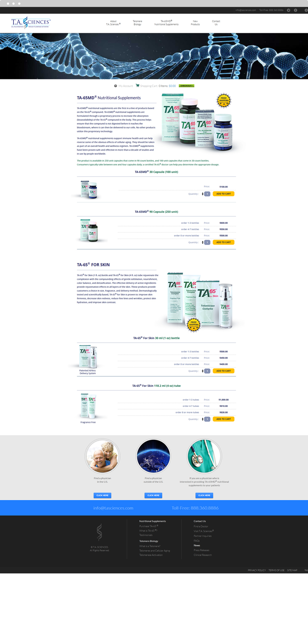Medical E-Commerce Website Design - T.A. Sciences - Homepage