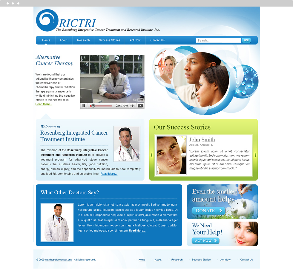 Medical Research Website Design - The Rosenberg Integrative Cancer Treatment and Research Institute - Homepage