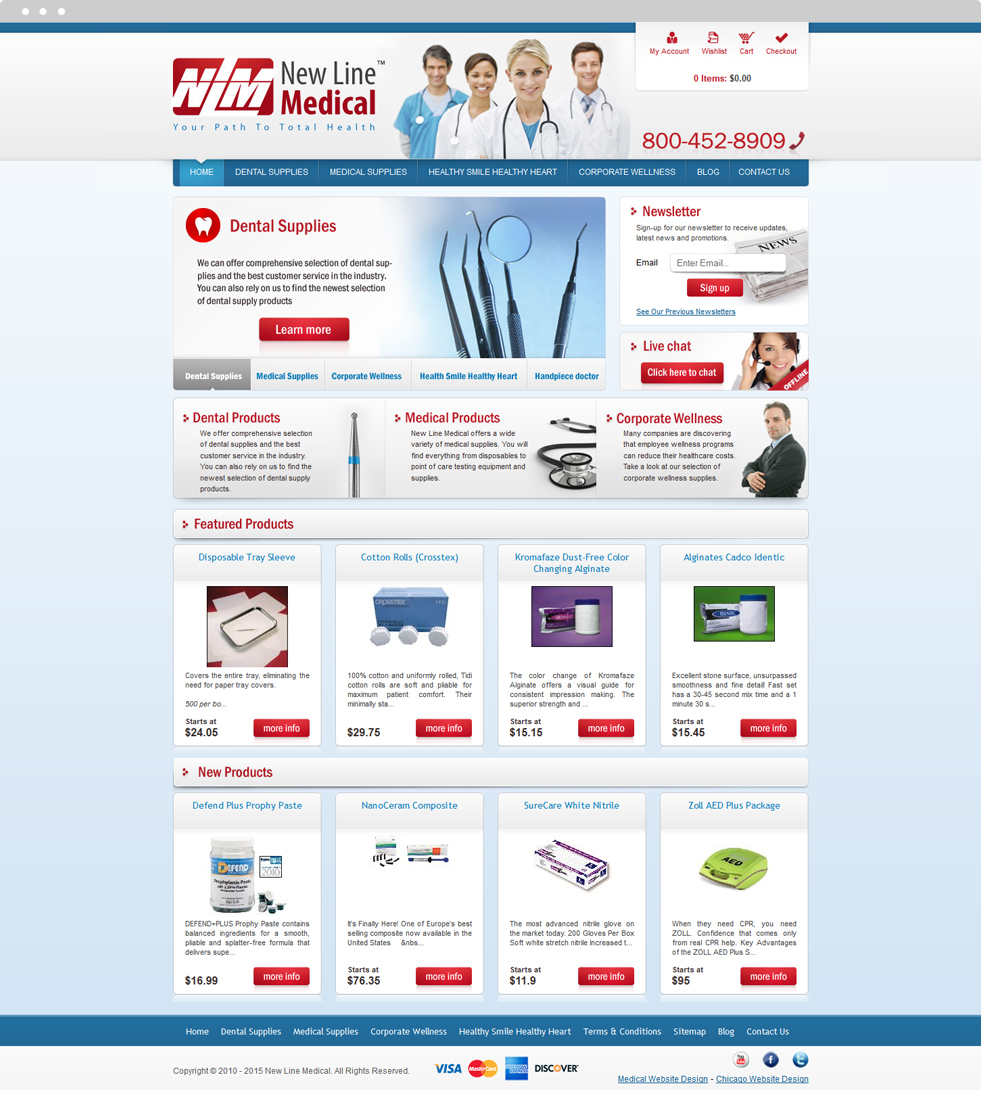 Medical E-Commerce Website Design - New Line Medical - Homepage