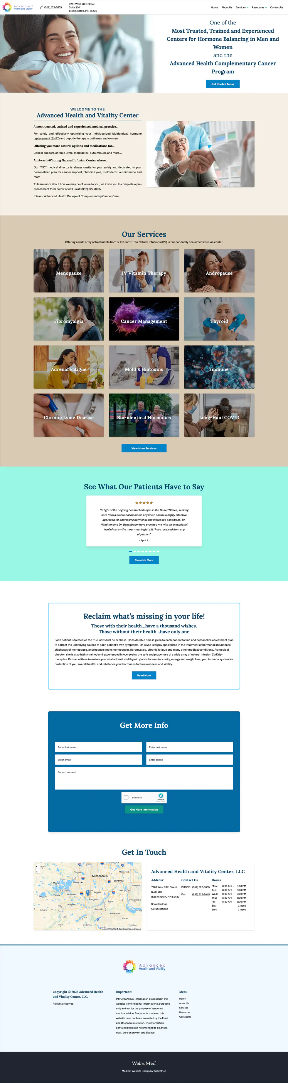 Integrative Medicine Website Design - Advanced Health and Vitality Center - Homepage