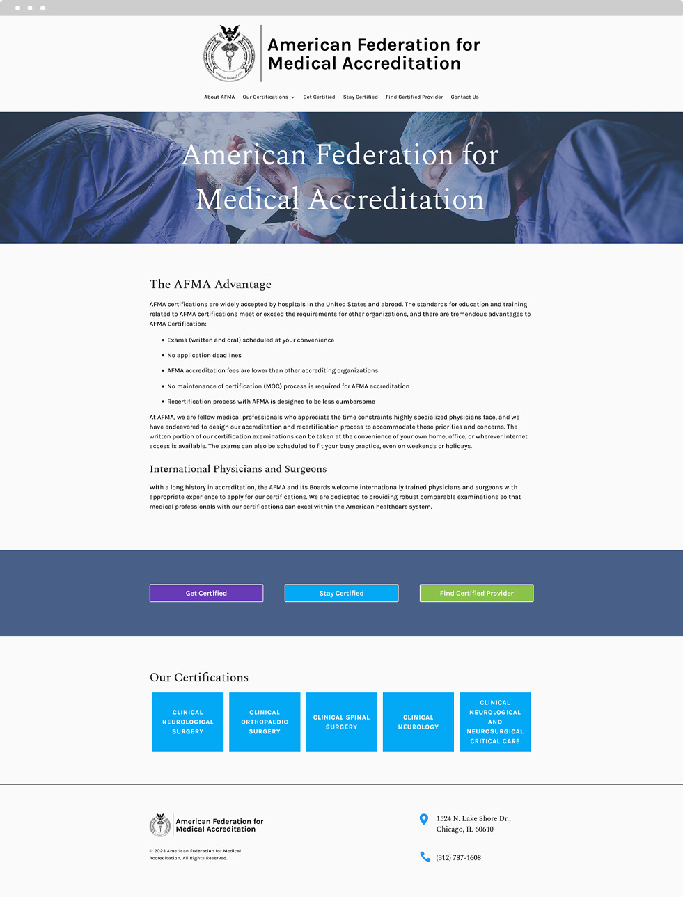 Medical Associations Website Design - American Federation for Medical Accreditation - Homepage