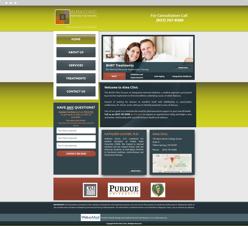 Integrative Medicine Website Design - Alma Clinic for Health & Healing - Homepage