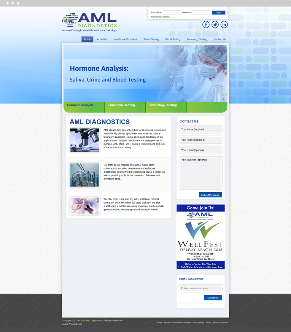 Medical Services Website Design - AML Diagnostics - Homepage