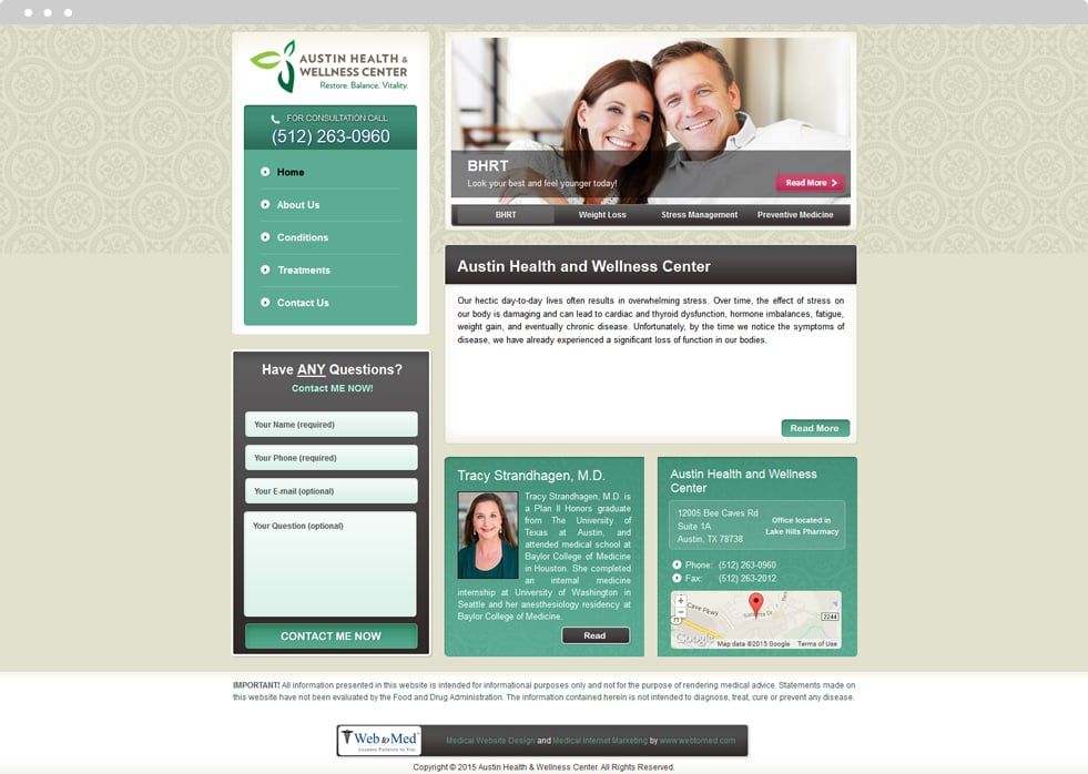 Integrative Medicine Website Design - Austin Health & Wellness Center - Homepage