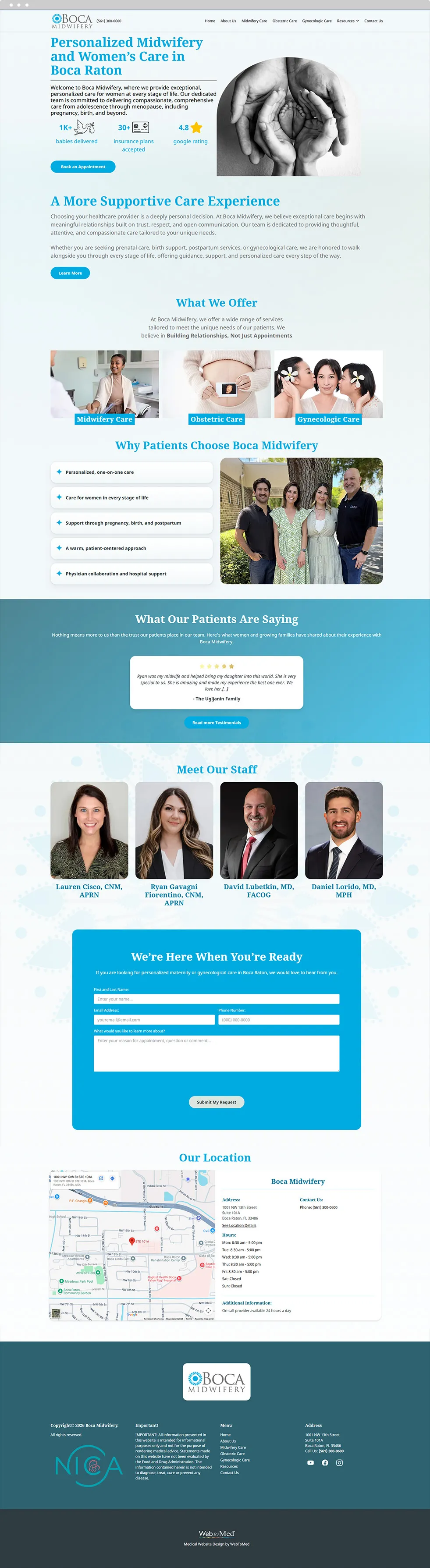 OBGYN Website Design - Boca Midwifery - Homepage