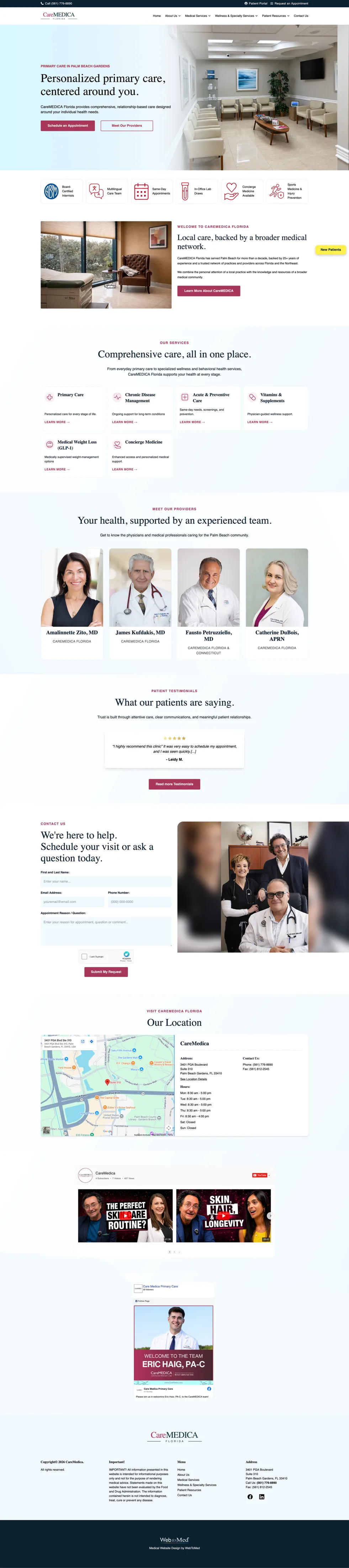 Family Medicine Website Design - CareMEDICA Florida - Homepage