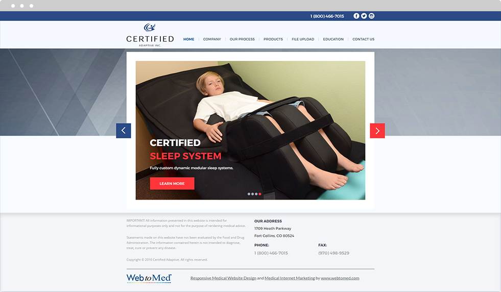 Medical Products Website Design - Certified Adaptive, Inc. - Homepage