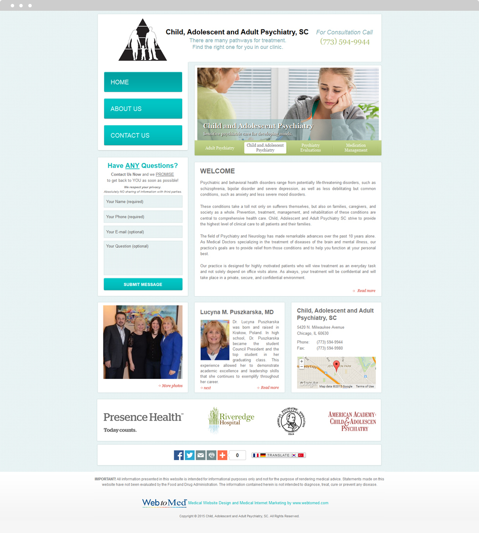 Psychiatry Website Design - Child, Adolescent and Adult Psychiatry, SC - Homepage
