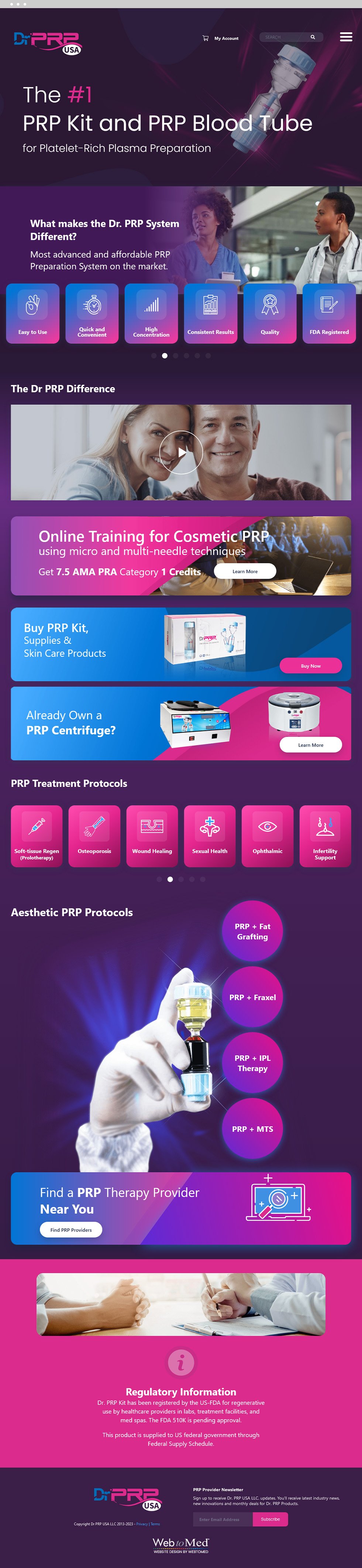 Medical E-Commerce Website Design - Dr. PRP USA, LLC - Homepage