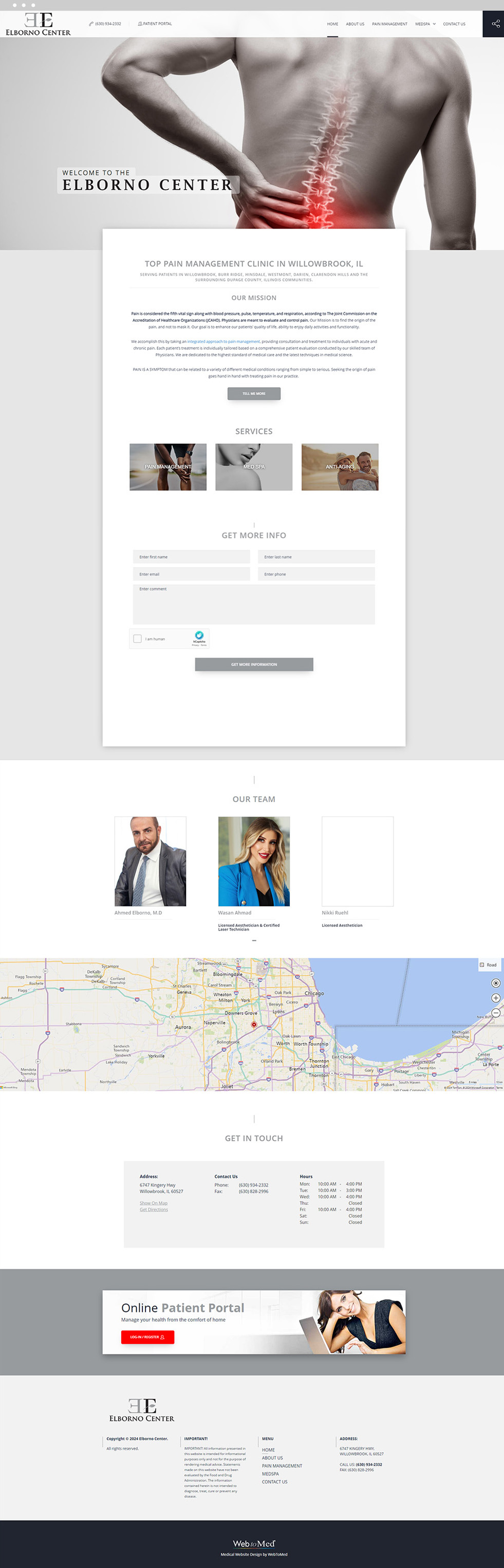 Pain Management Website Design - Elborno Center - Homepage