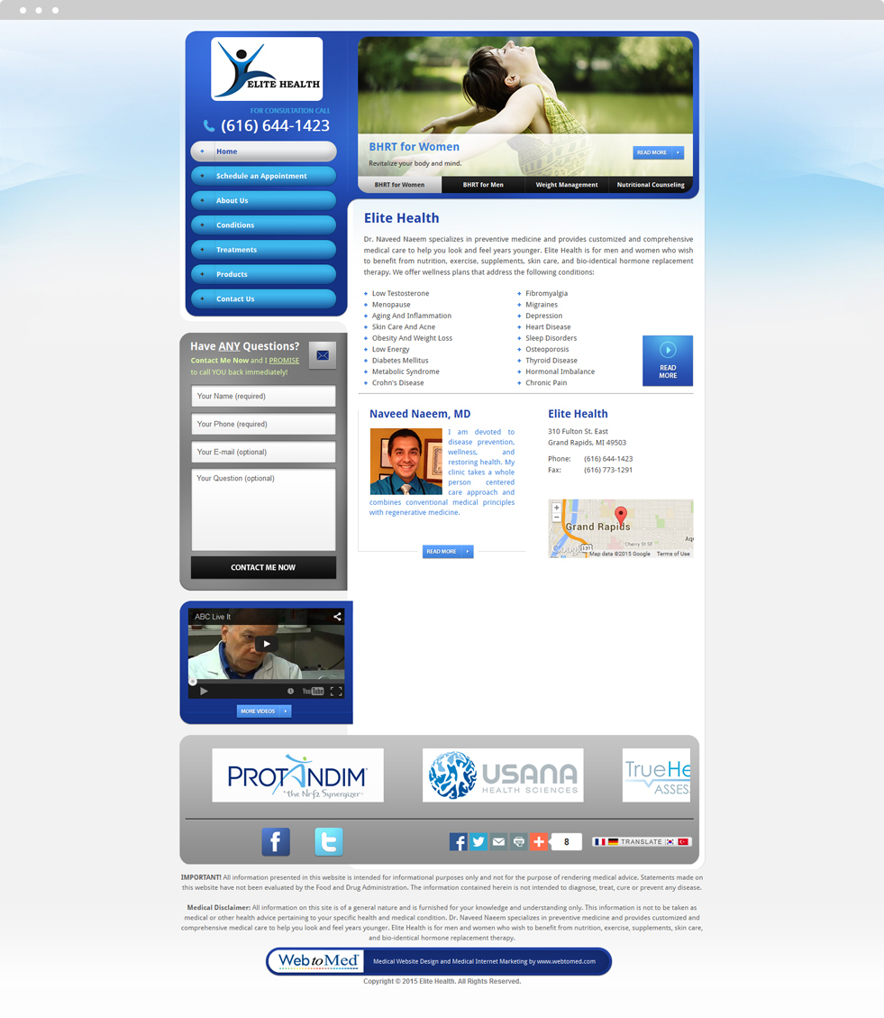 Integrative Medicine Website Design - Elite Health - Homepage