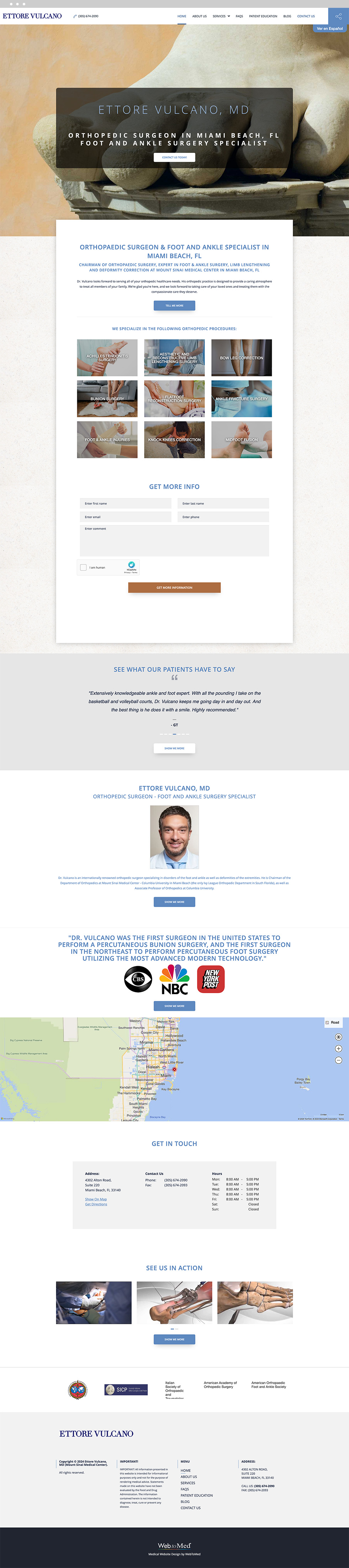 Orthopedic Website Design - Ettore Vulcano MD - Homepage