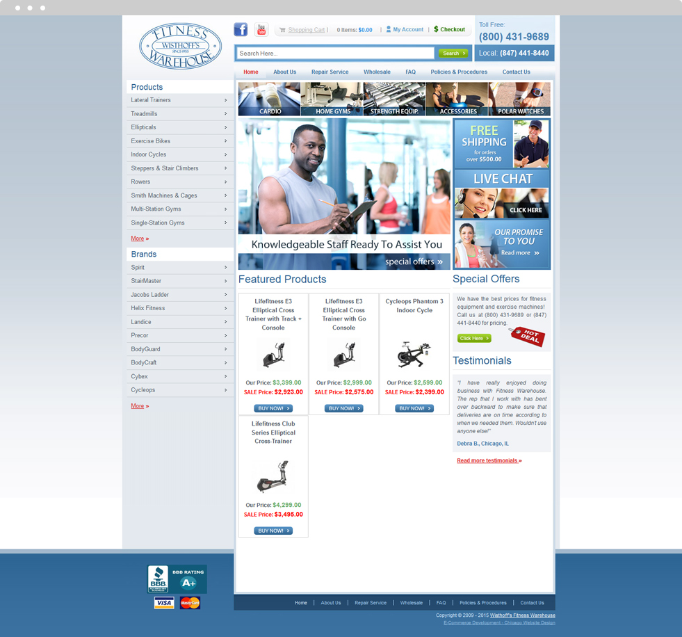 Medical E-Commerce Website Design - Wisthtoff's Fitness Warehouse - Homepage