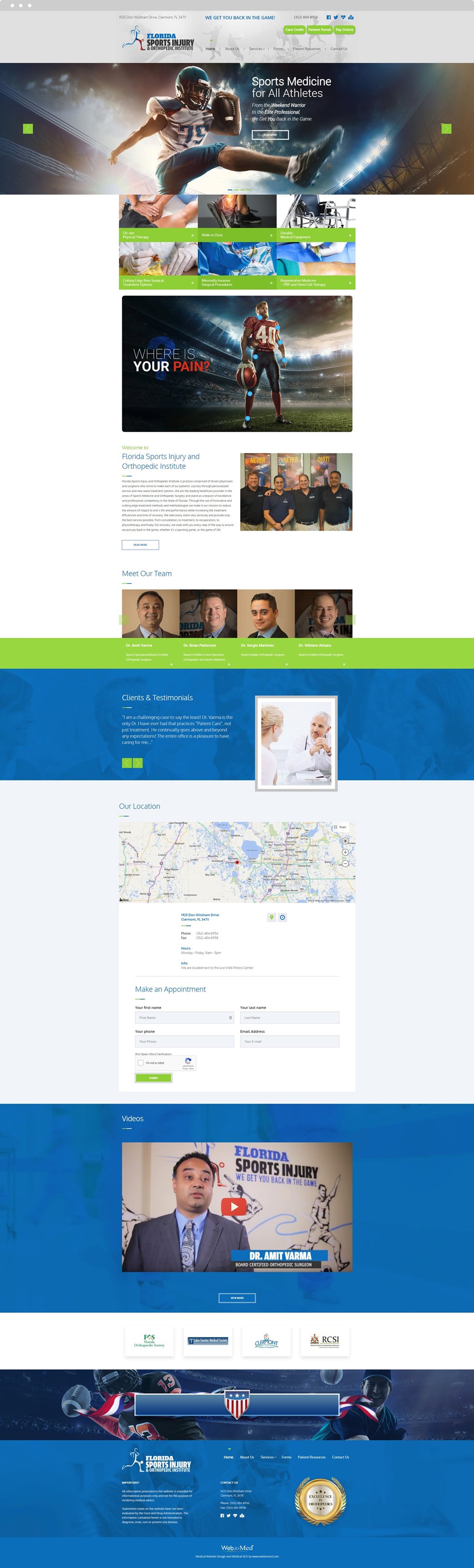 Sports Medicine Website Design - Florida Sports Injury and Orthopedic Institute - Homepage