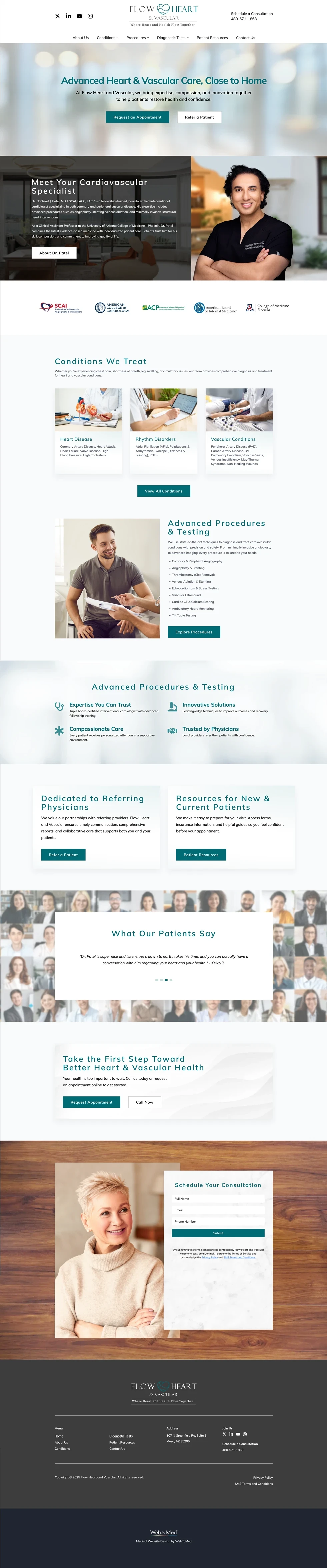 Cardiology Website Design - Flow Heart and Vascular - Homepage