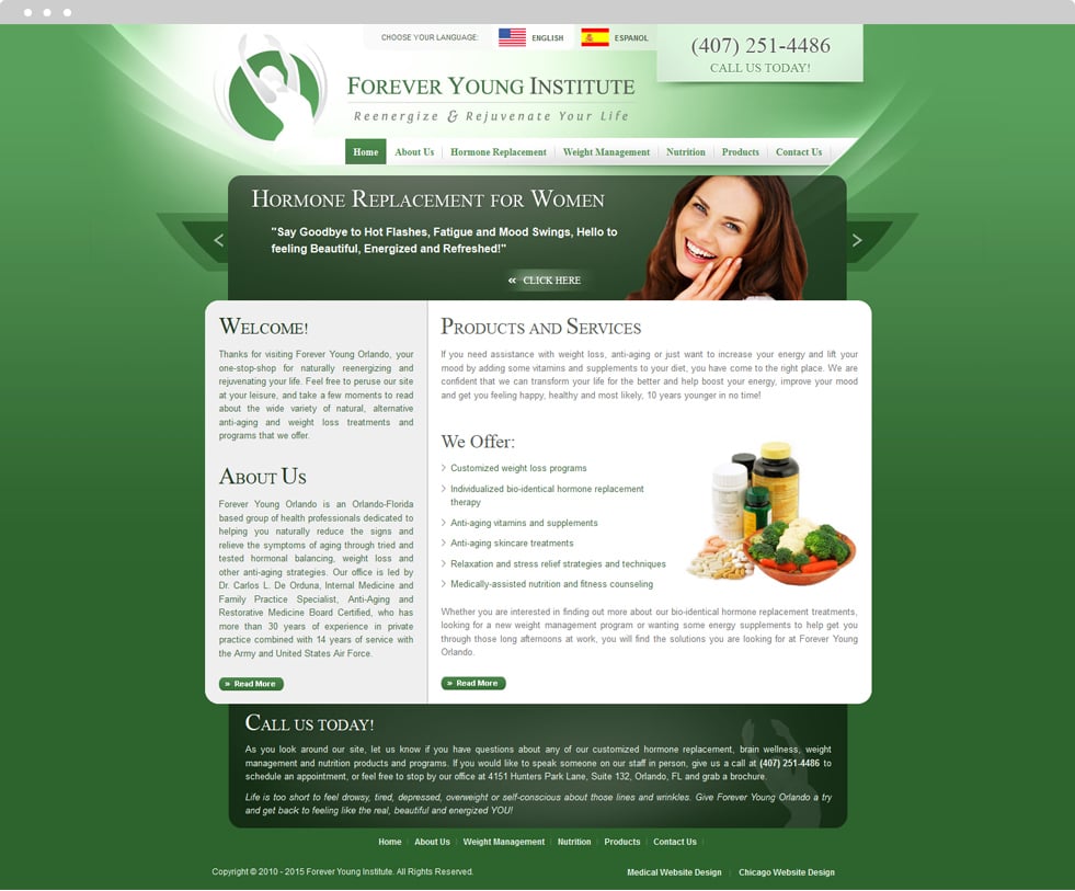 Integrative Medicine Website Design - Forever Young Institute - Homepage