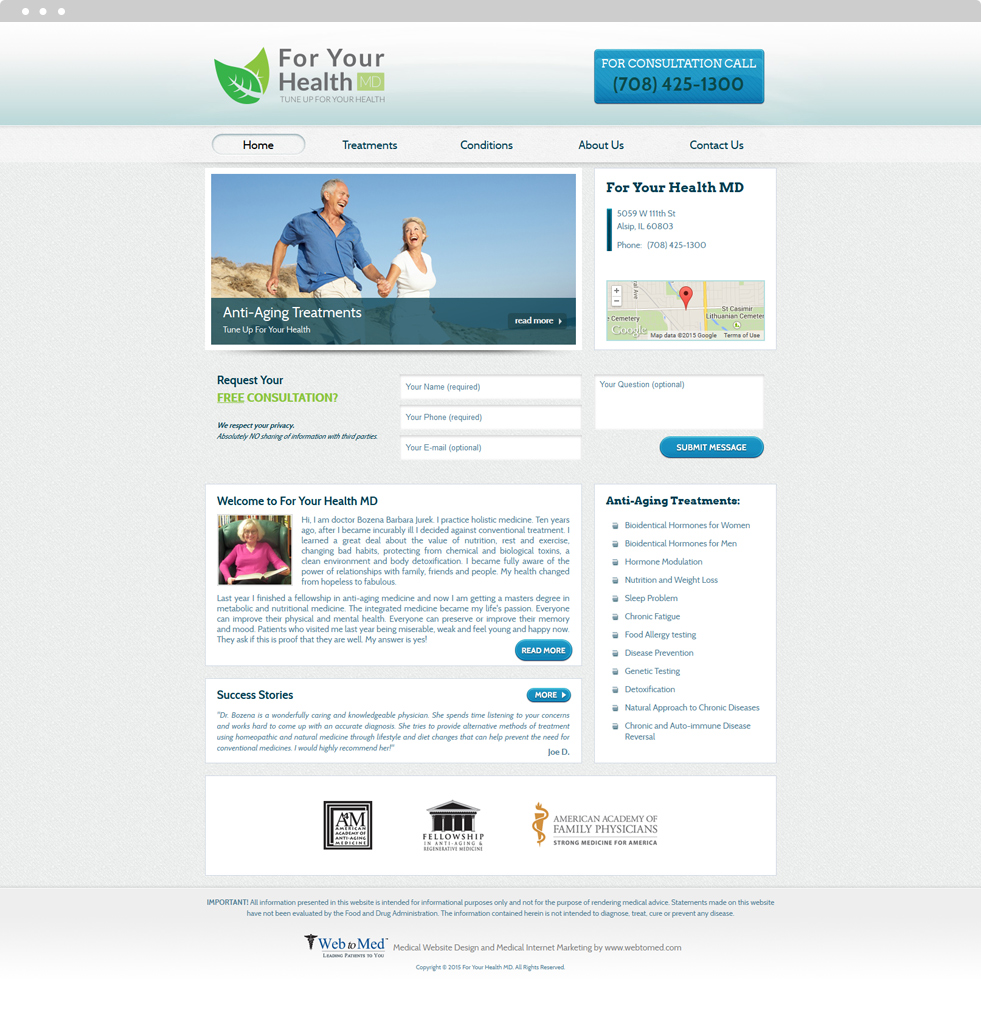 Integrative Medicine Website Design - For Your Health MD - Homepage