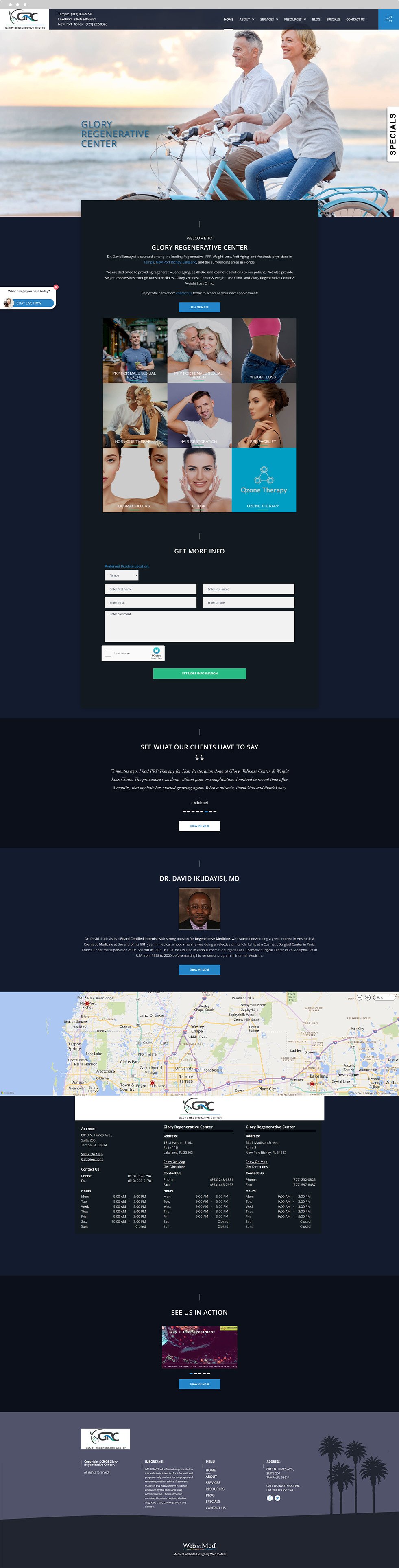 Regenerative Medicine & Biologics Website Design - Glory Regenerative Center - Homepage