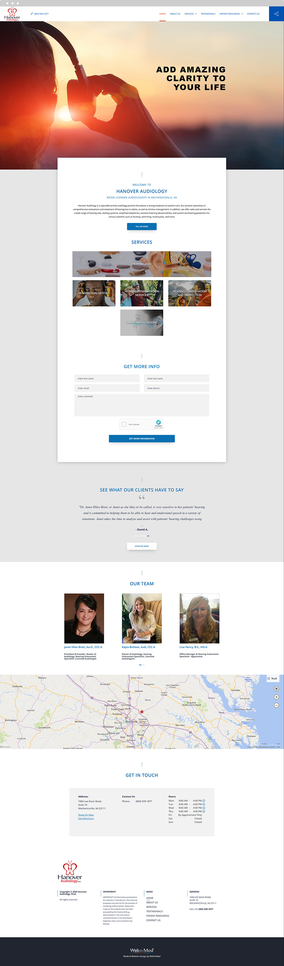 Audiology Website Design - Hanover Audiology - Homepage