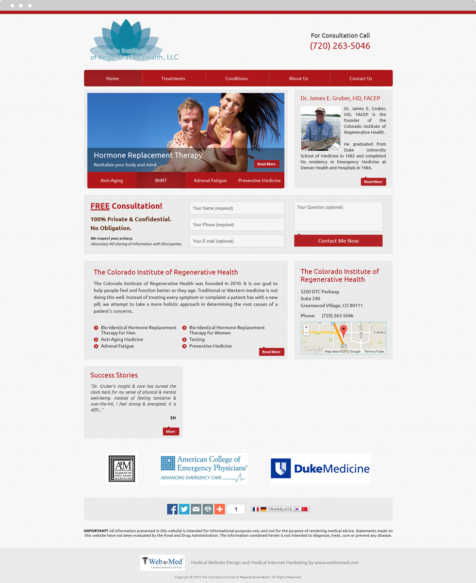 Integrative Medicine Website Design - Colorado Institute of Regenerative Health - Homepage