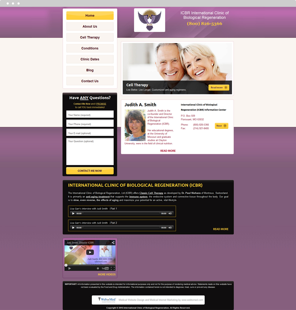 Integrative Medicine Website Design - International Clinic of Biological Regeneration - Homepage