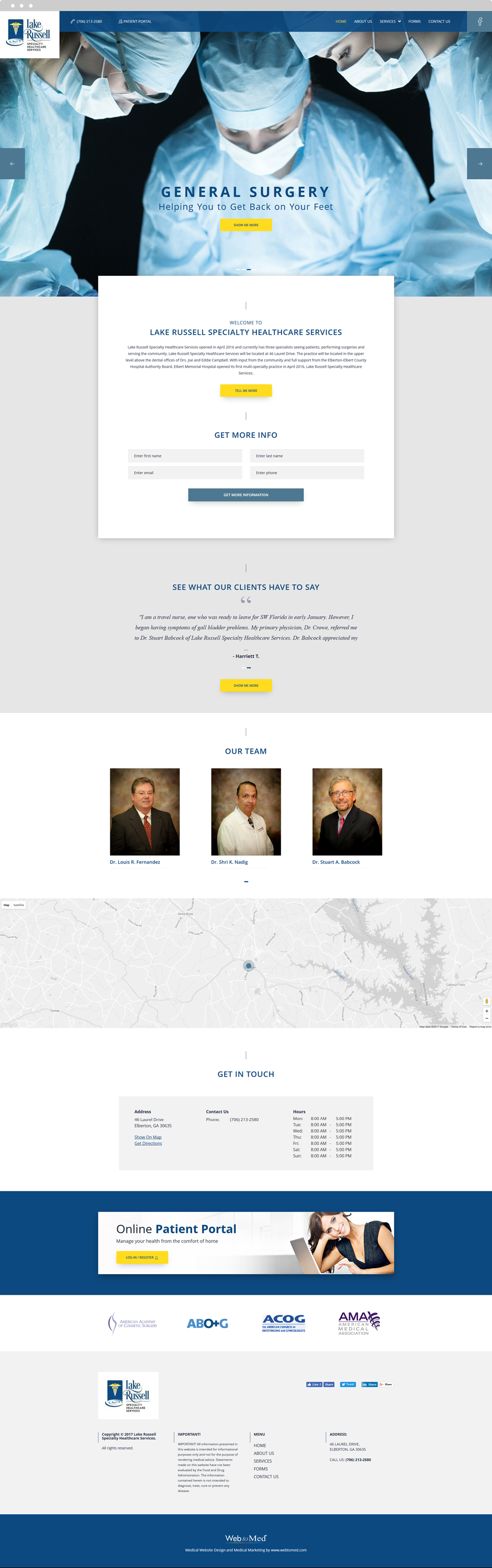 Surgery Website Design - Lake Russell Specialty Healthcare Services - Homepage