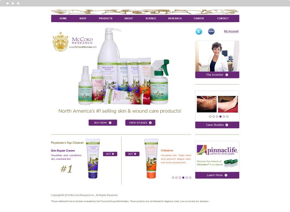 Medical E-Commerce Website Design - McCord Skin Care - Homepage