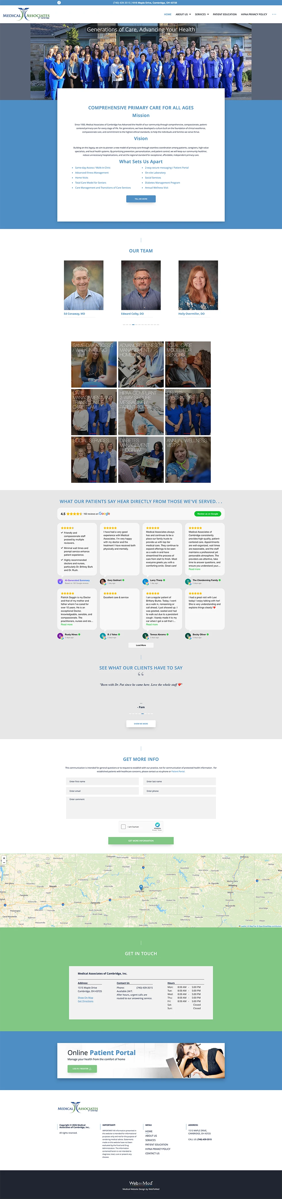Family Medicine Website Design - Medical Associates of Cambridge - Homepage