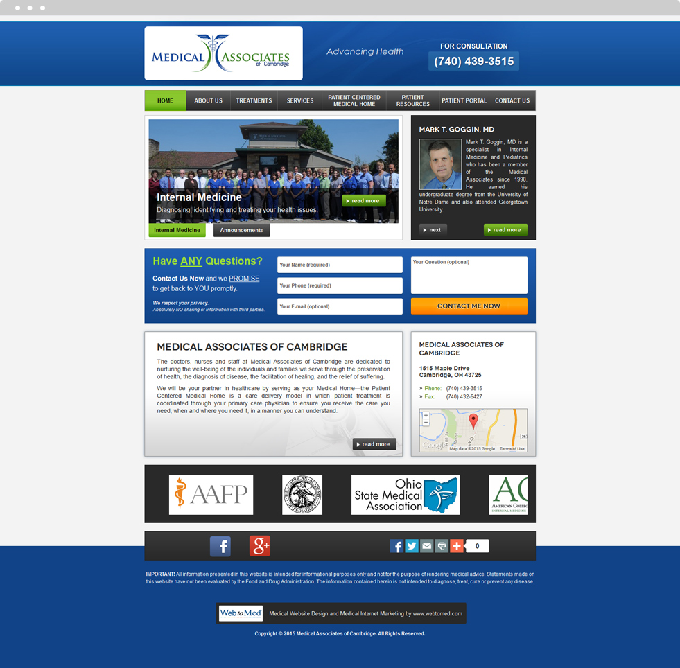 Family Medicine Website Design - Medical Associates of Cambridge - Homepage