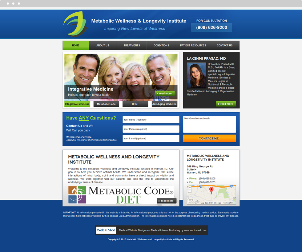 Integrative Medicine Website Design - Metabolic Wellness & Longevity Institute - Homepage