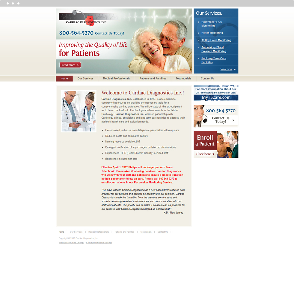 Medical Services Website Design - Cardiac Diagnostics, Inc. - Homepage
