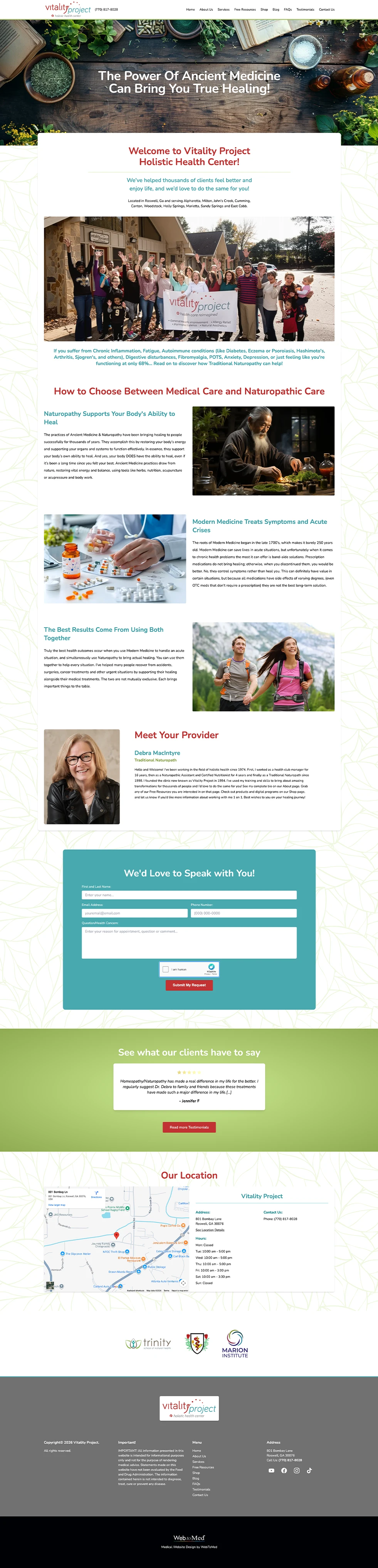 Naturopathic Medicine Website Design - Vitality Project Holistic Health Center - Homepage