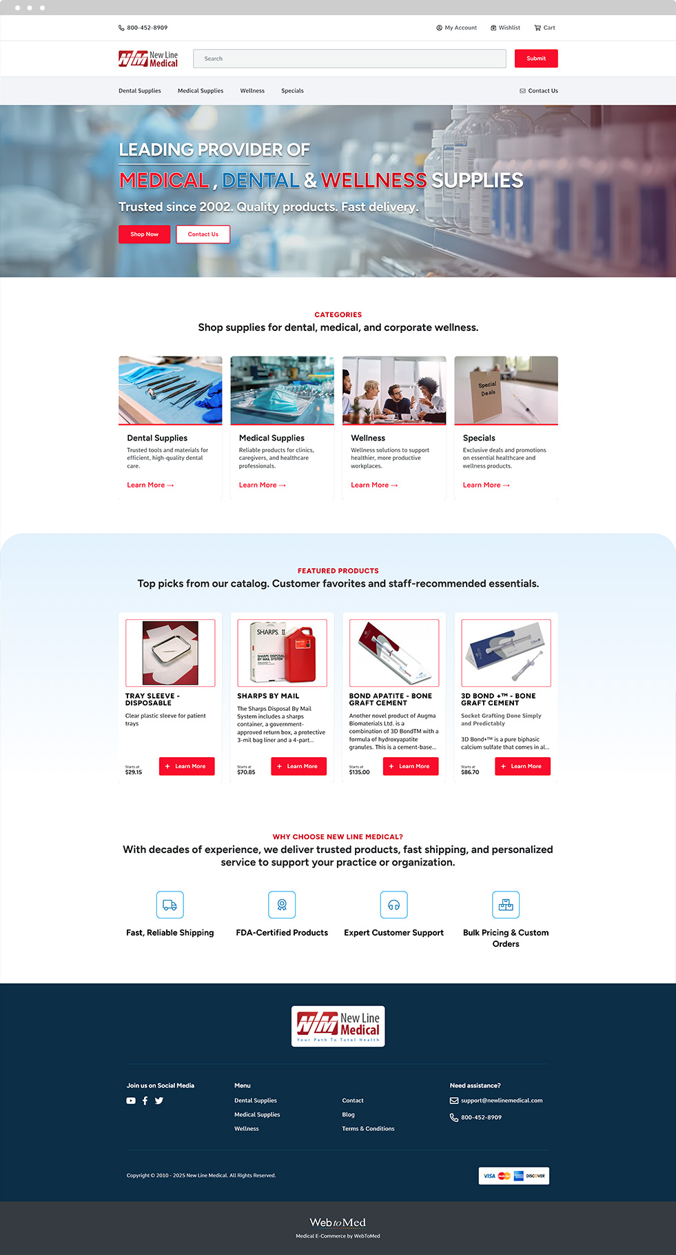 Medical E-Commerce Website Design - New Line Medical - Homepage