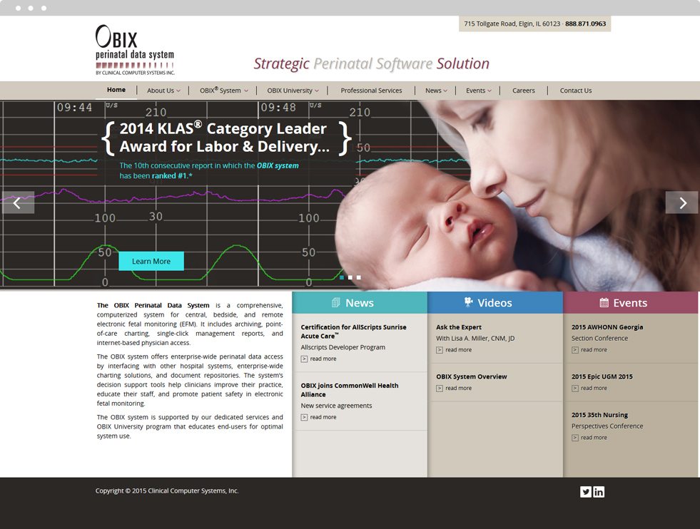 Medical Services Website Design - Obix Perinatal Data System - Homepage
