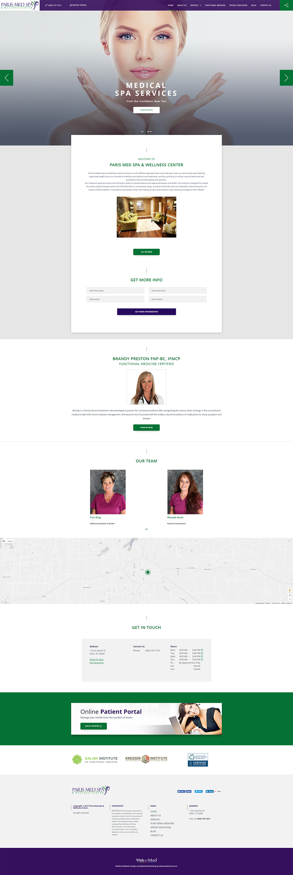 Med Spa Website Design - Paris Med Spa & Wellness Center - Homepage