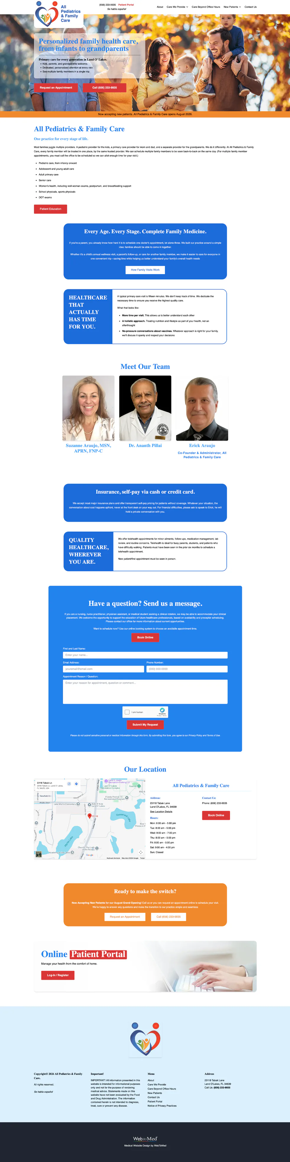 Pediatric Website Design - All Pediatrics & Family Care - Homepage