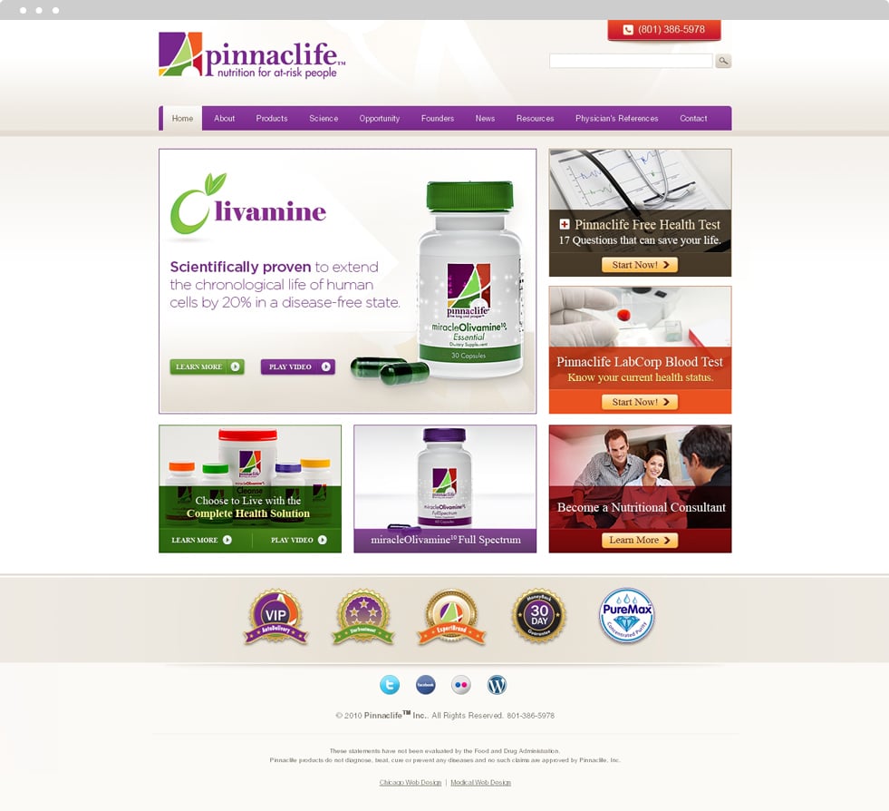 Medical Products Website Design - Pinnaclife - Homepage