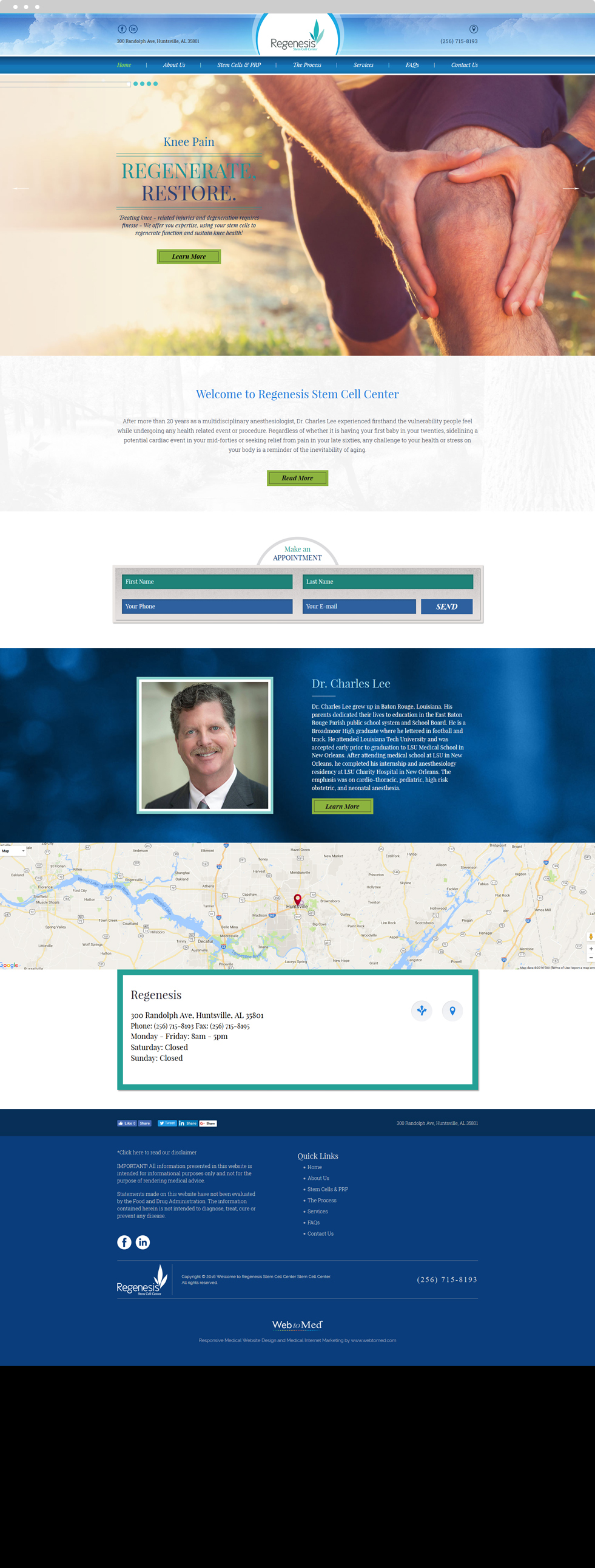 Pain Management Website Design - Regenesis Stem Cell Center - Homepage