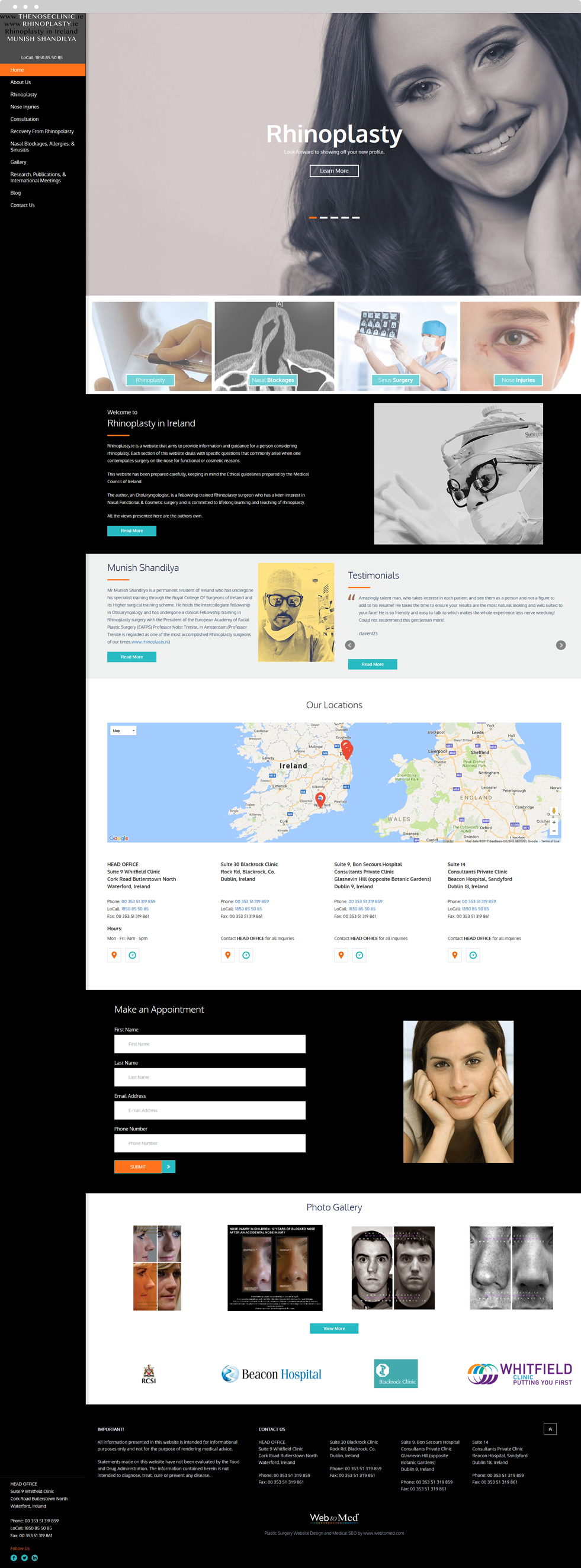 Plastic Surgery Website Design - Rhinoplasty in Ireland - Homepage