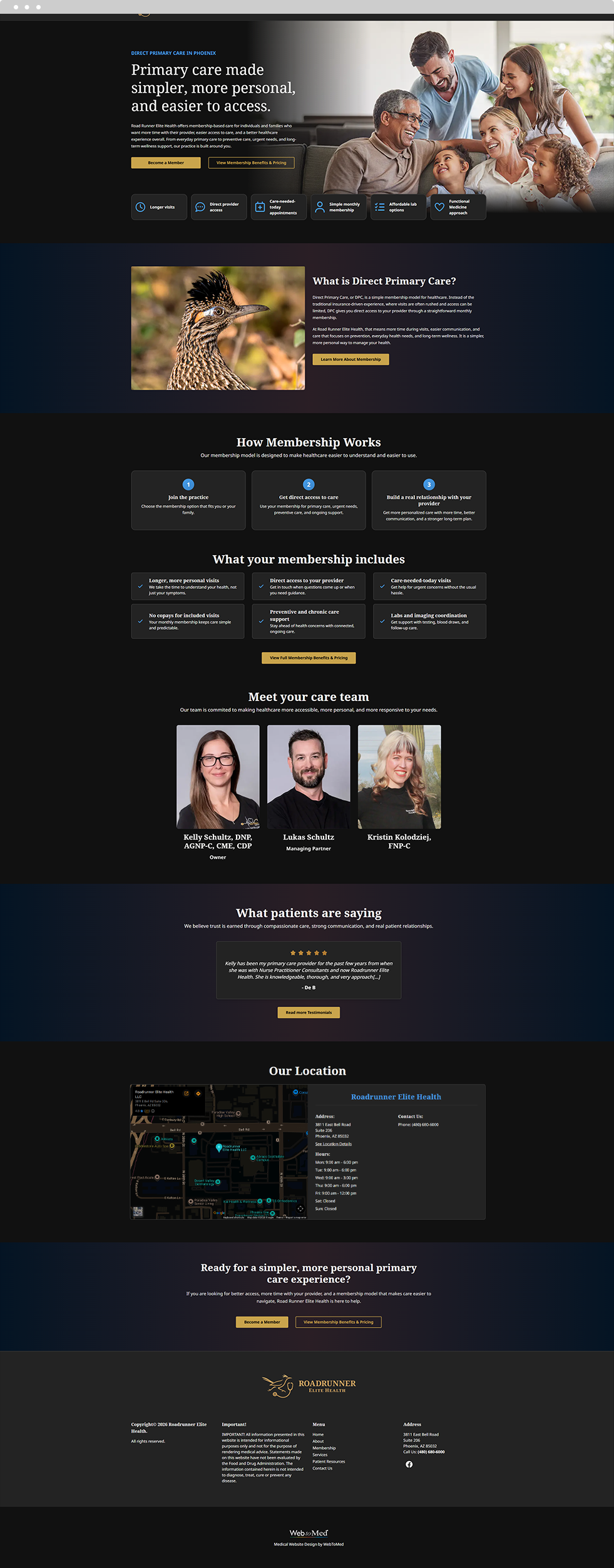Concierge Medicine & Direct Primary Care (DPC) Website Design - Roadrunner Elite Health - Homepage