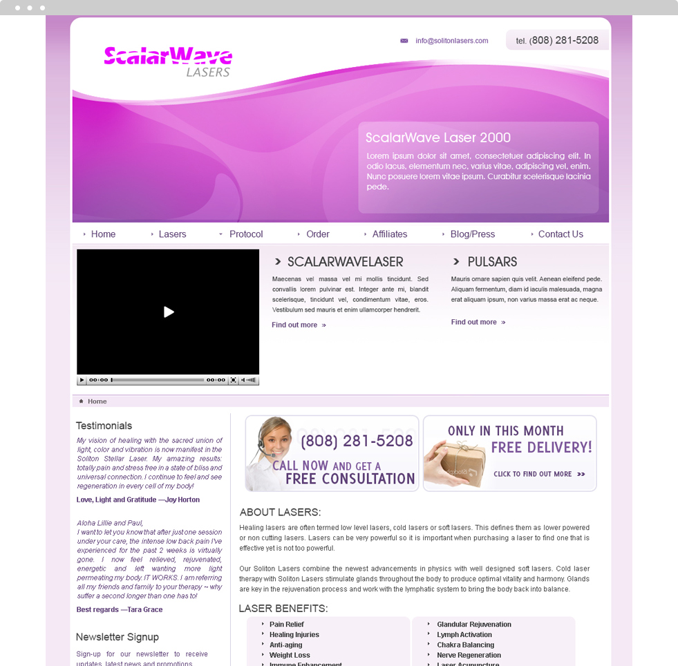 Medical Products Website Design - ScalarWave Lasers - Homepage