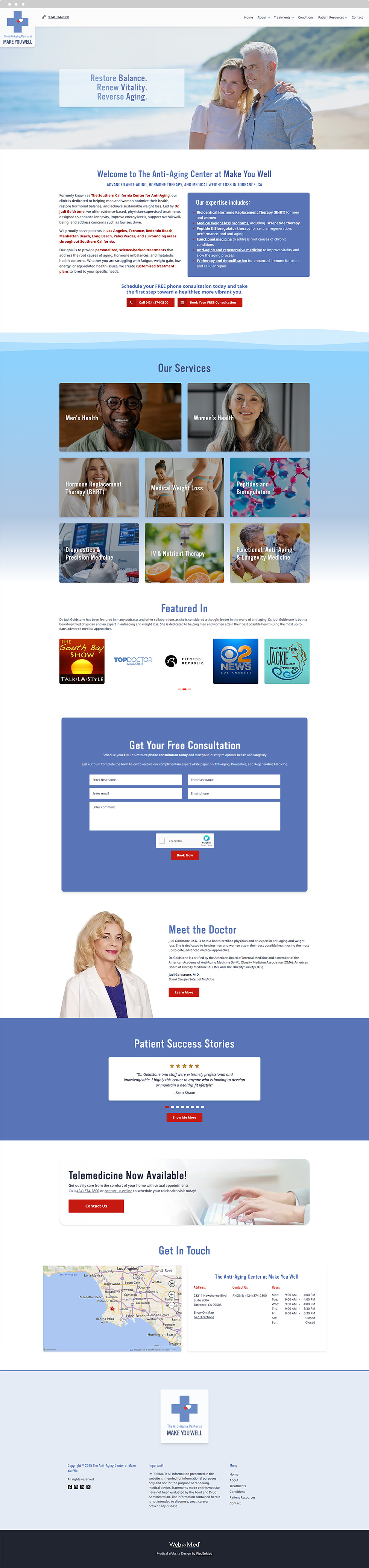 Functional Medicine Website Design - The Anti-Aging Center at Make You Well - Homepage