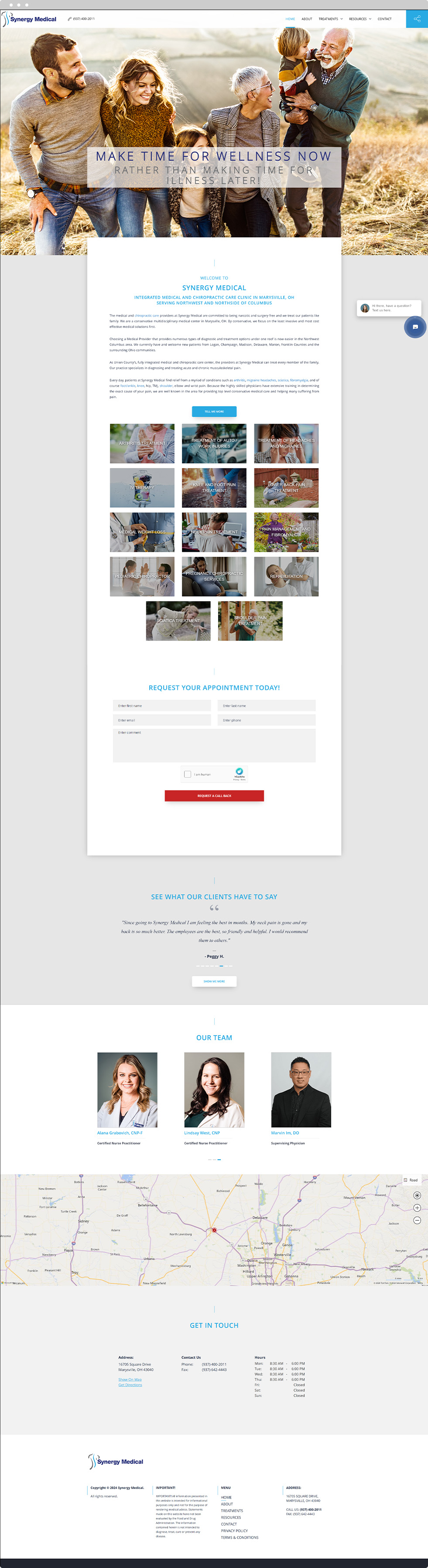 Chiropractic Website Design - Synergy Medical - Homepage