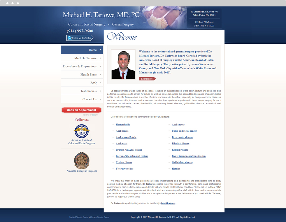 Surgery Website Design - Michael H. Tarlowe, MD, PC - Homepage